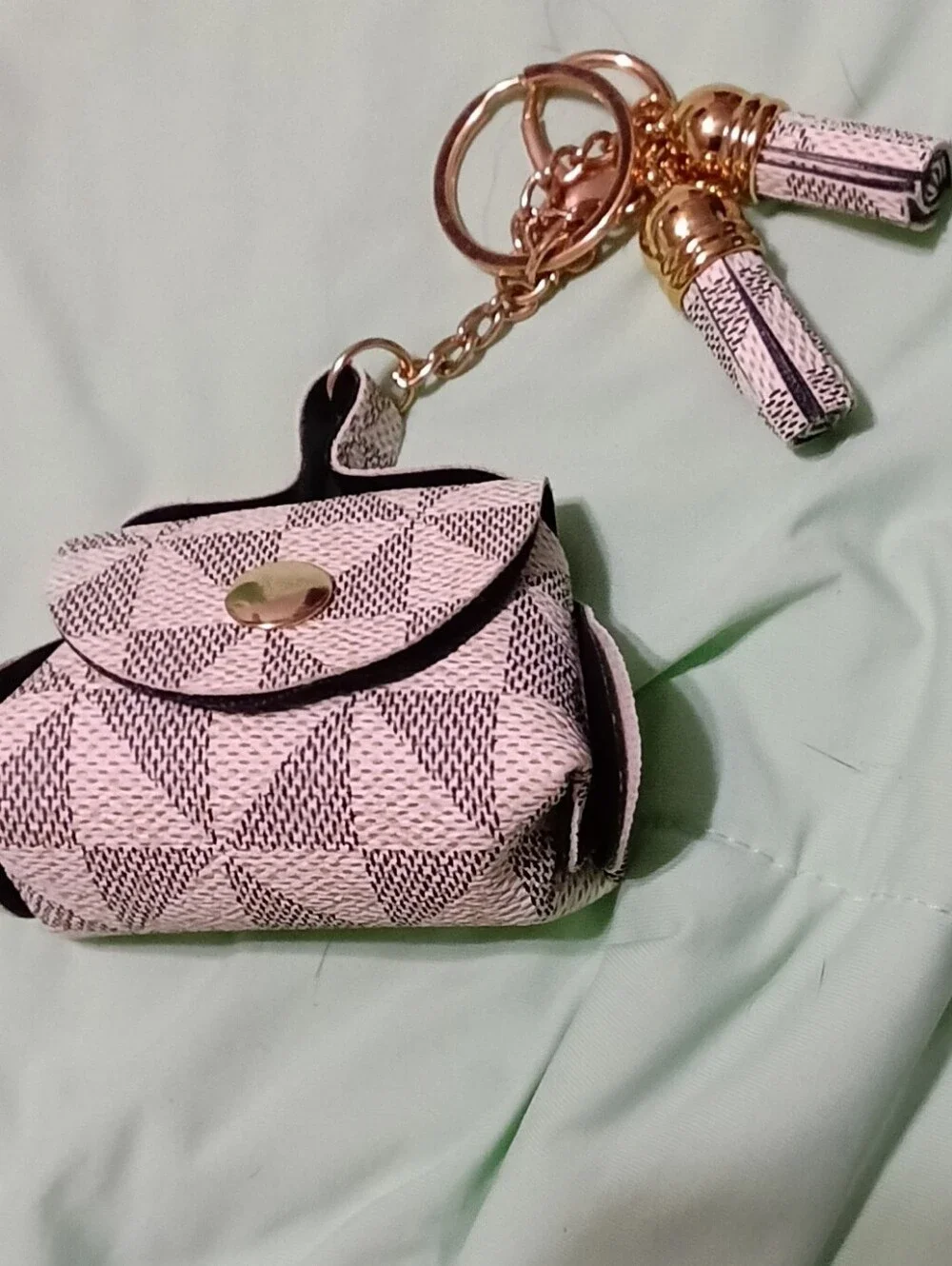 Geometric Pattern Gray & Cream Mini Bag Charm Keychain